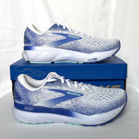 Brooks Ghost 16 Neutral Running Shoe White / Amparo Blue Women’s Size 8 - Picture 1 of 9